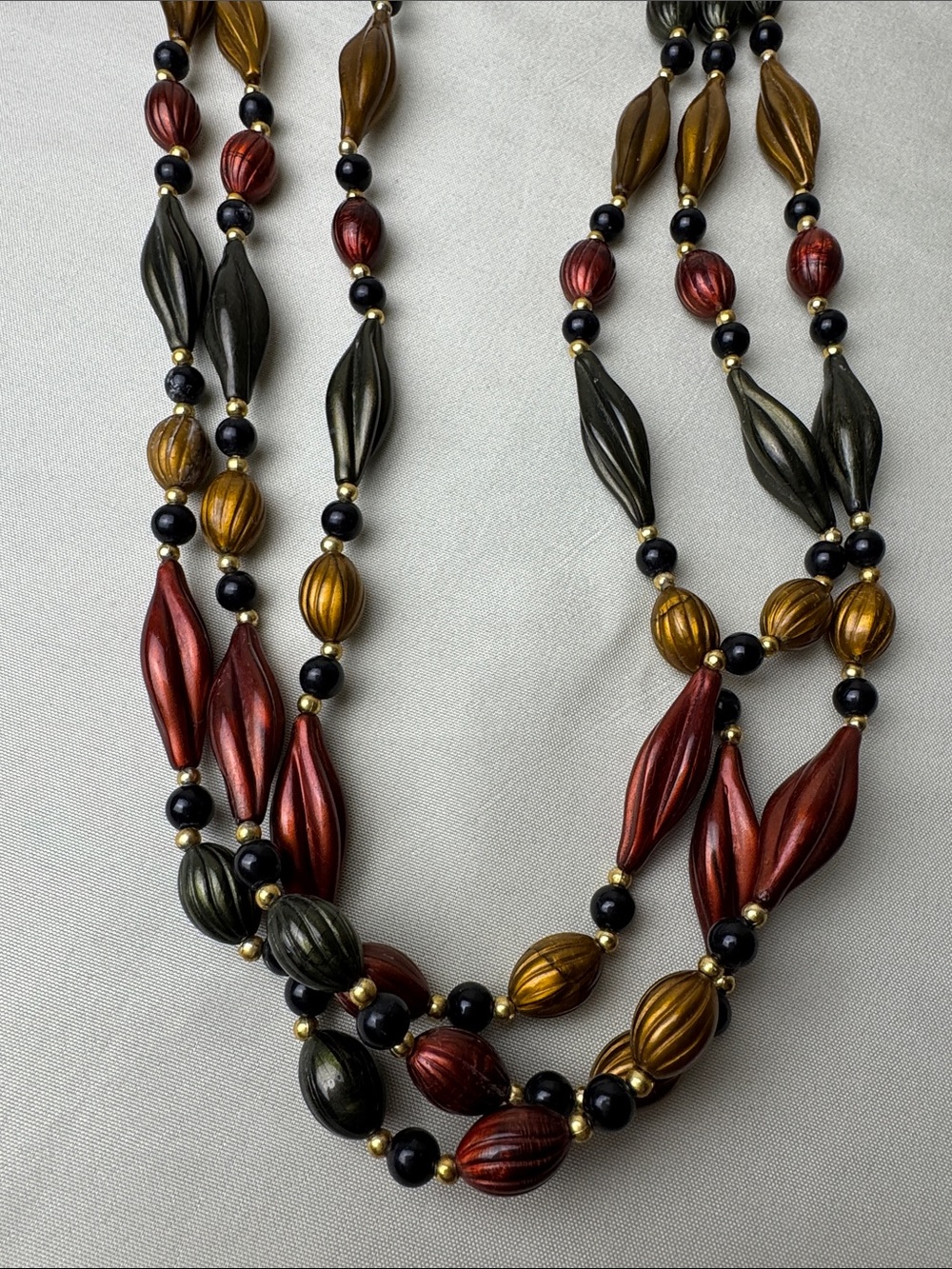 Multi-Strand Metallic Bead Necklace in Red, Gold & Black - Picture 3 of 10